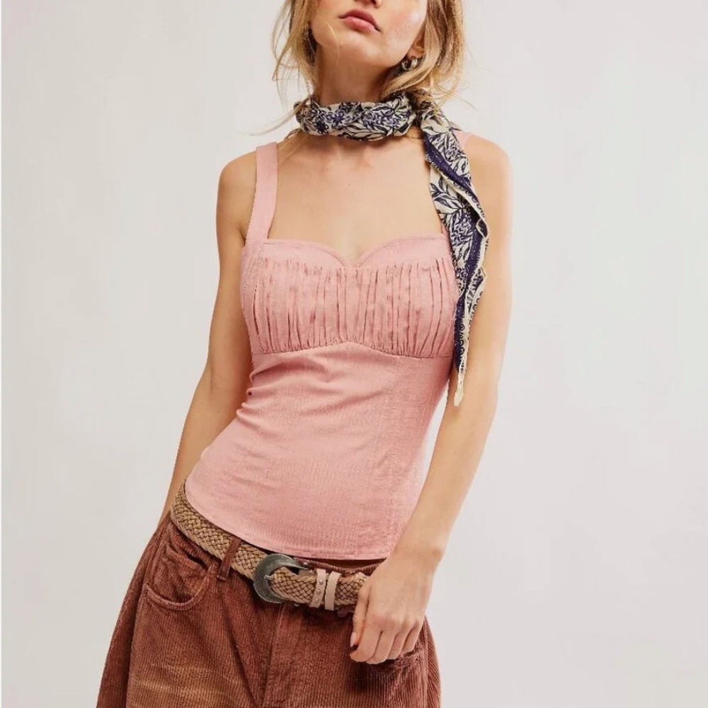 Free People Mellow Rose Sasha Corset Top Small Ruched Smocked 0B2005803 - New